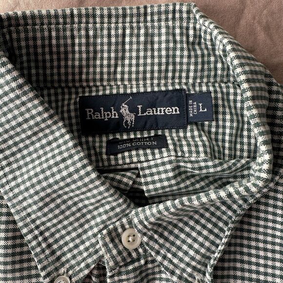 polo ralph lauren green plaid 100% Cotton shirt Sz L - Picture 6 of 7